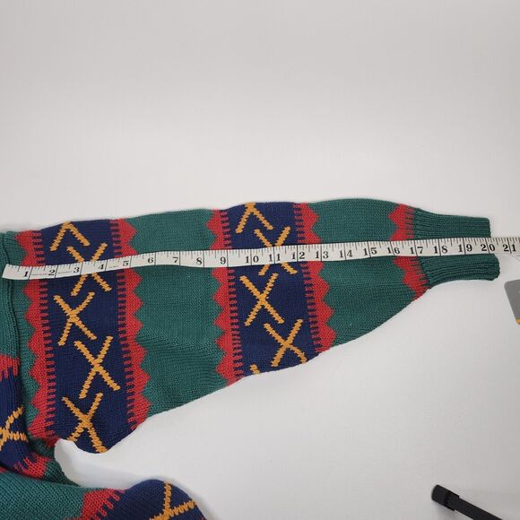 NOS VTG Claiborne Grandpa Sweater Large Crewneck Geometric Geen L Cotton 80s 90s - Picture 8 of 8